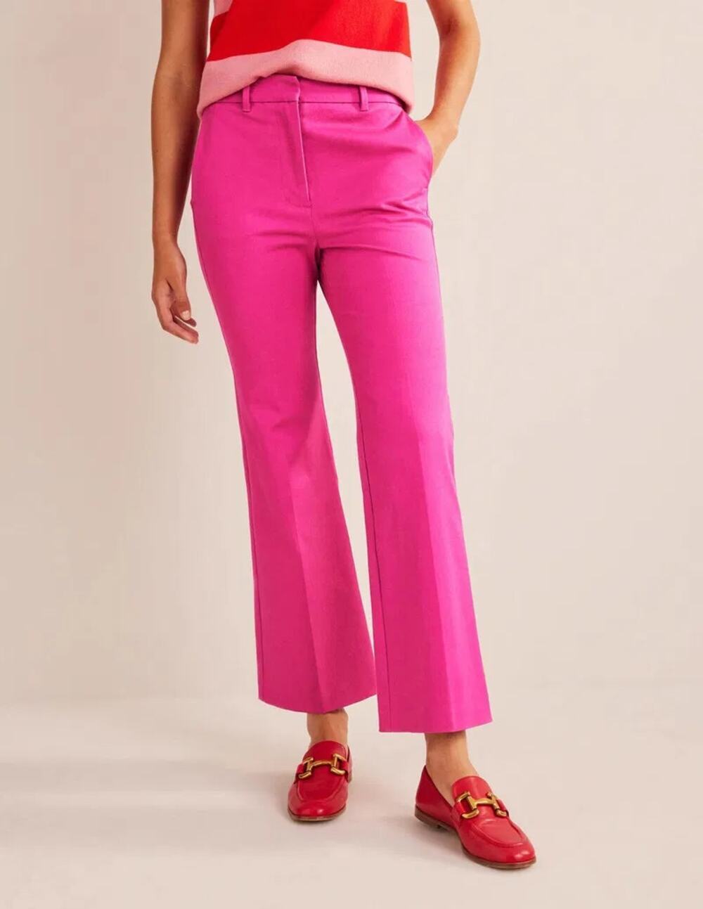 Boden Chelsea Bi-Stretch Cropped Trousers Size 8P Flared Leg Pink Barbiecore